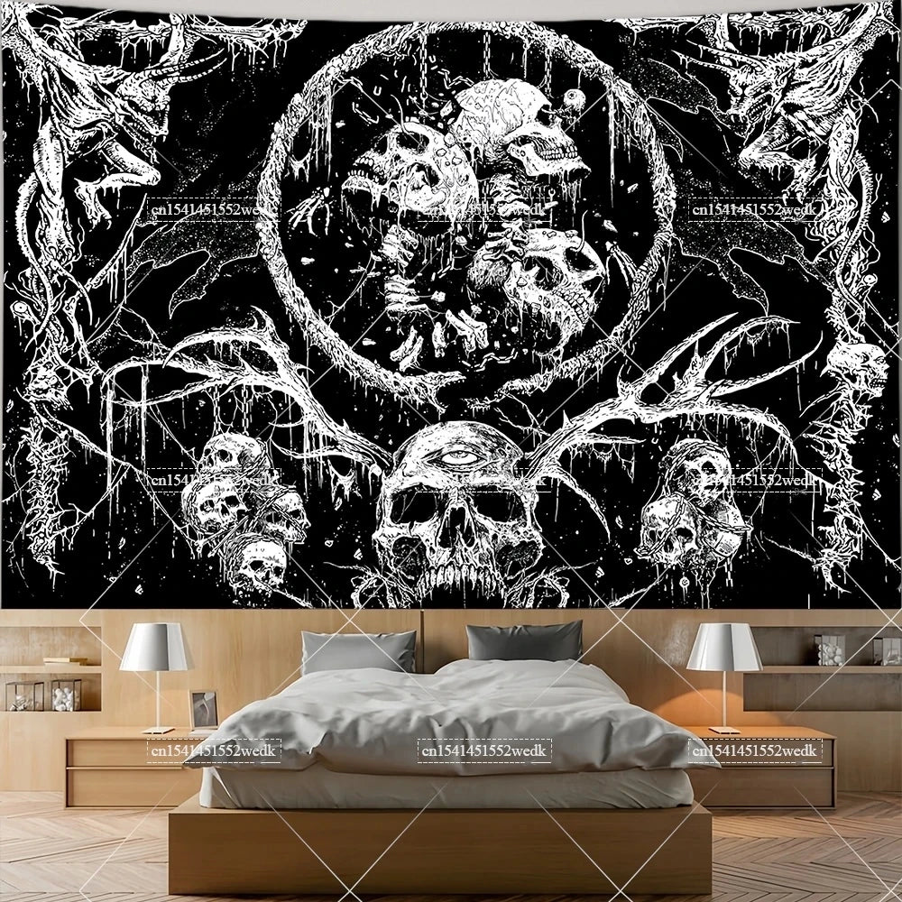 The Lovers Skull Tapestry - Black and White Tarot