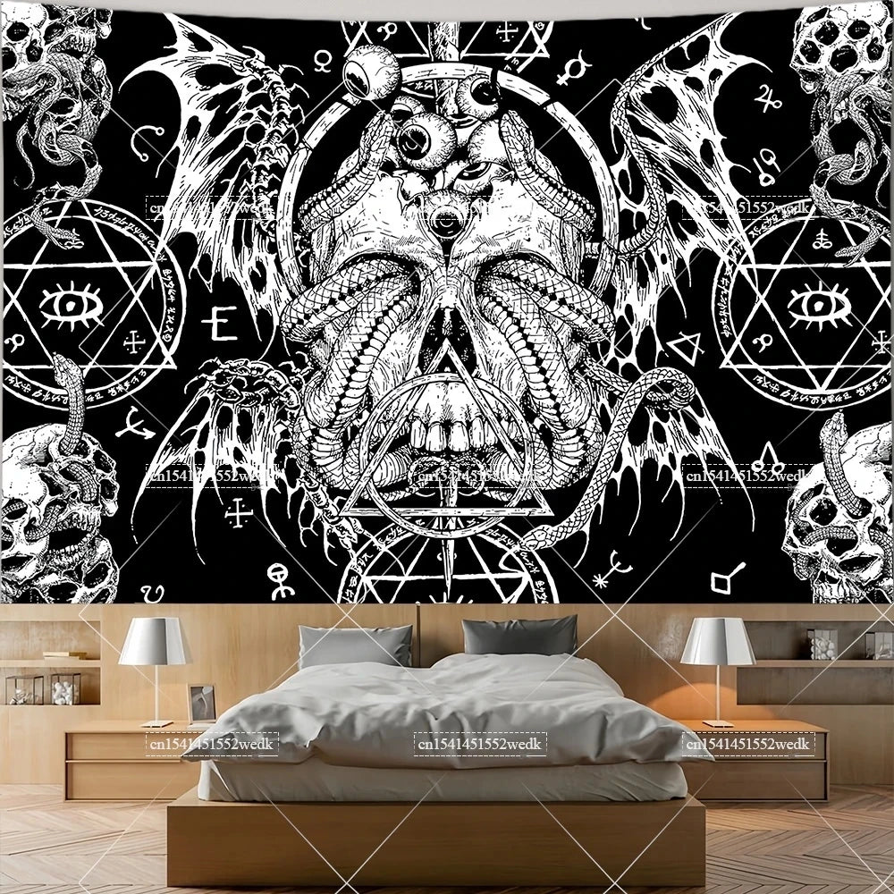 The Lovers Skull Tapestry - Black and White Tarot