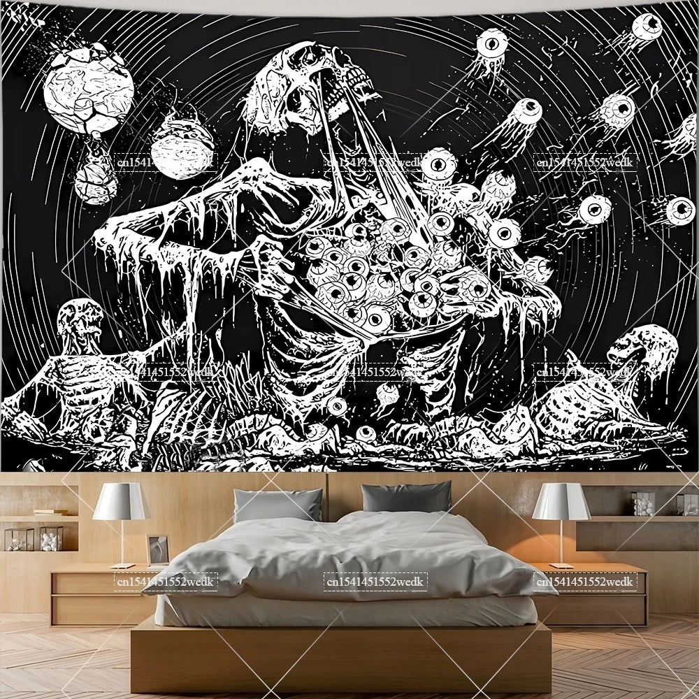 The Lovers Skull Tapestry - Black and White Tarot