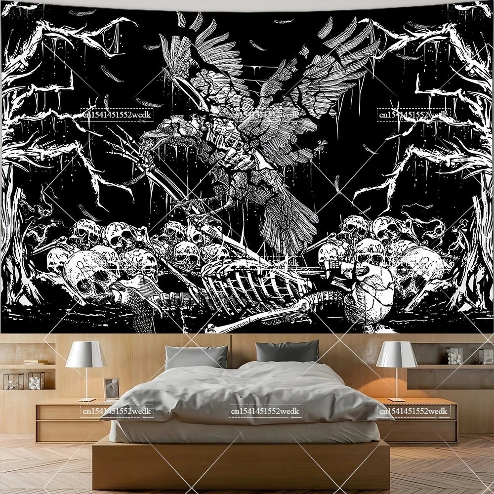 The Lovers Skull Tapestry - Black and White Tarot