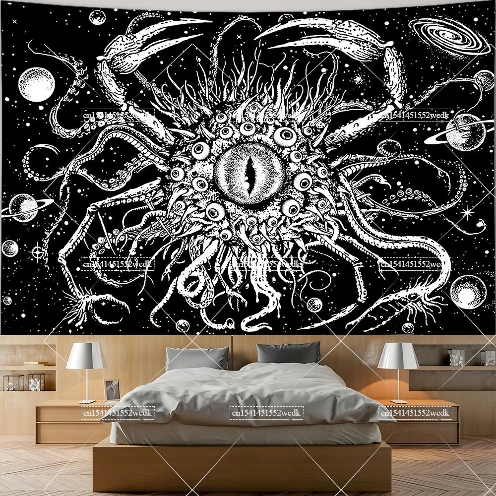 The Lovers Skull Tapestry - Black and White Tarot