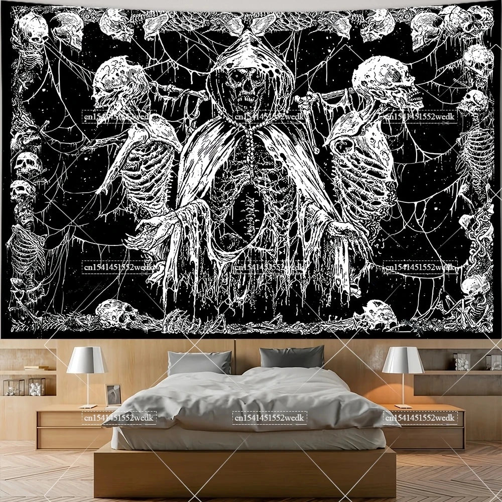 The Lovers Skull Tapestry - Black and White Tarot
