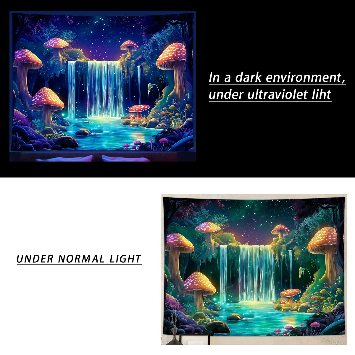 Glow in the Dark Mushroom Tapestry