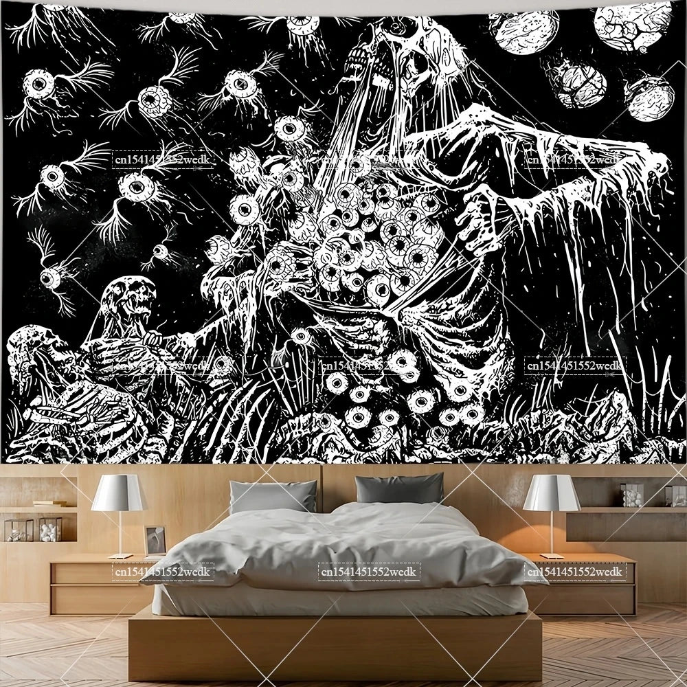 The Lovers Skull Tapestry - Black and White Tarot