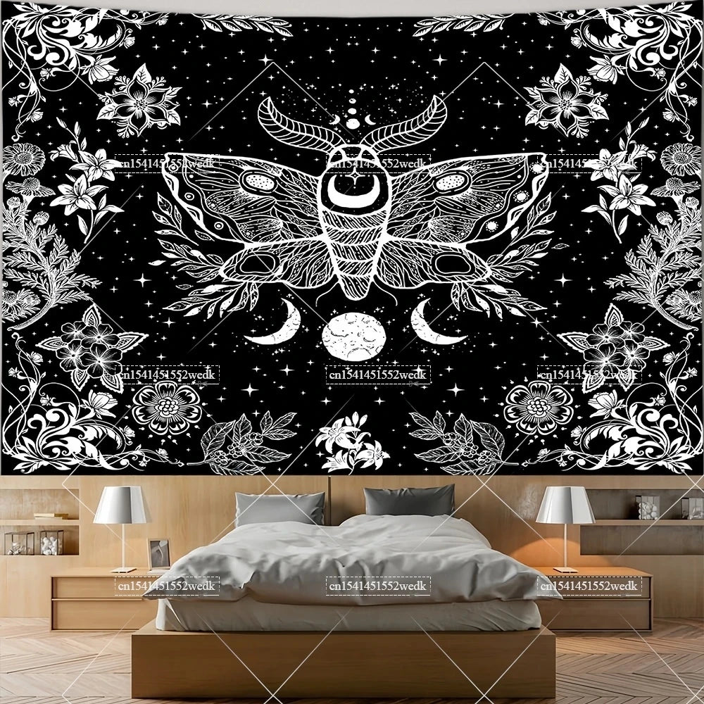 The Lovers Skull Tapestry - Black and White Tarot