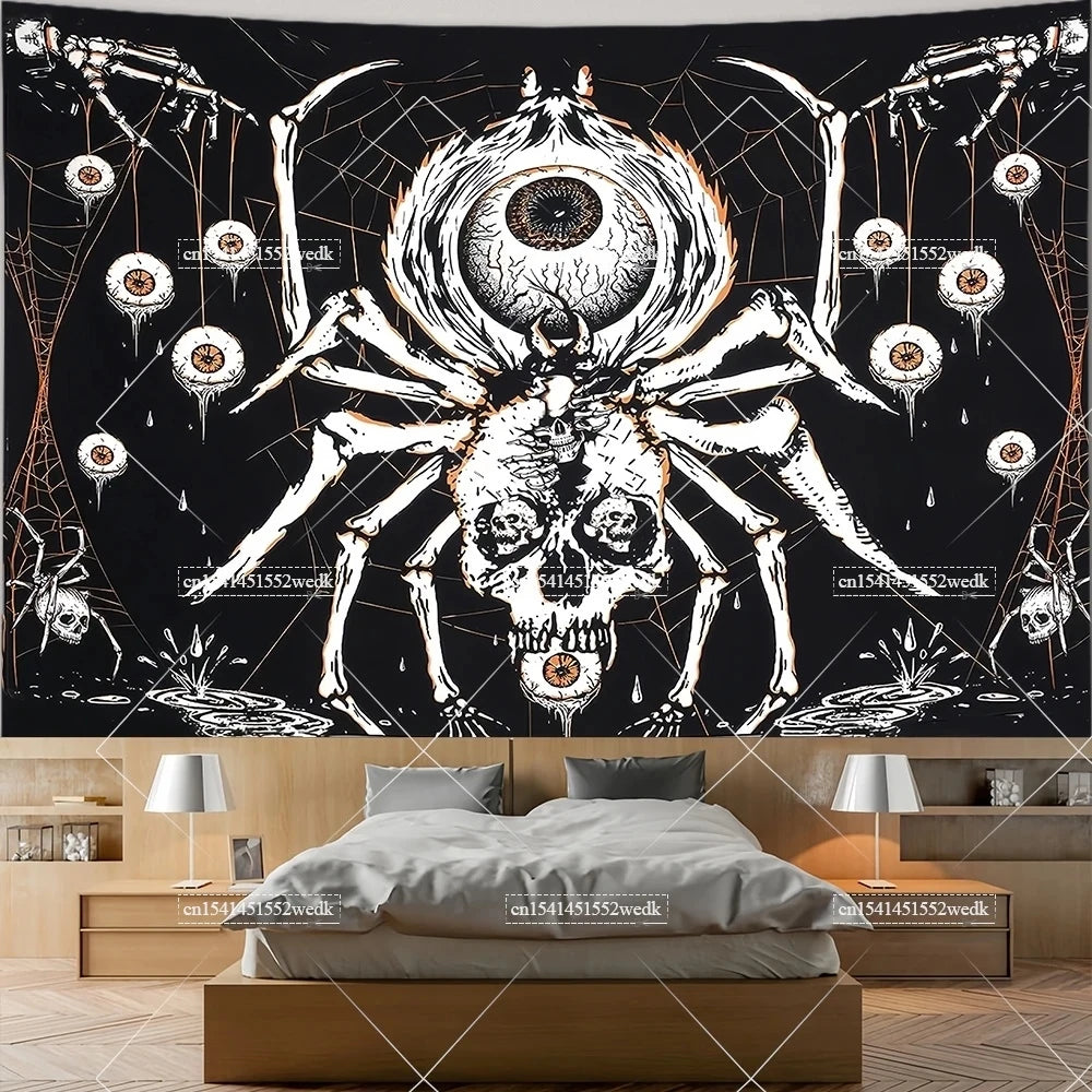 The Lovers Skull Tapestry - Black and White Tarot