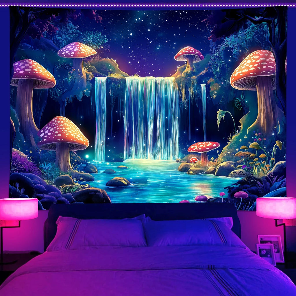 Glow in the Dark Mushroom Tapestry