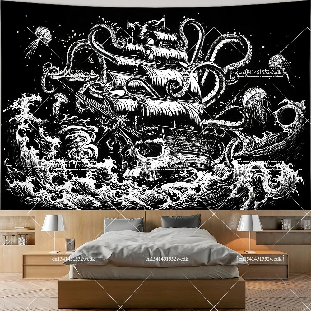 The Lovers Skull Tapestry - Black and White Tarot