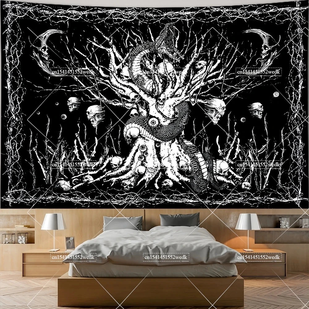 The Lovers Skull Tapestry - Black and White Tarot