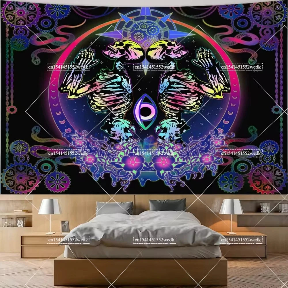 The Lovers Skull Tapestry - Black and White Tarot