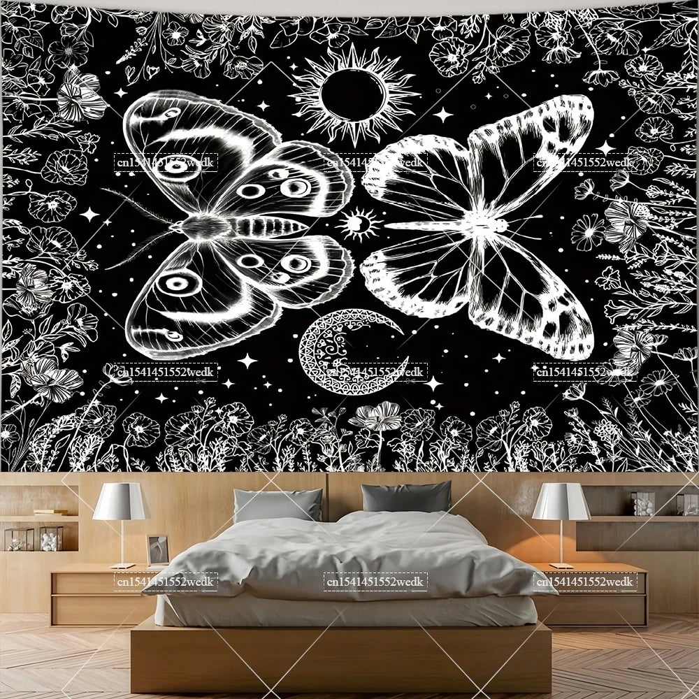 The Lovers Skull Tapestry - Black and White Tarot