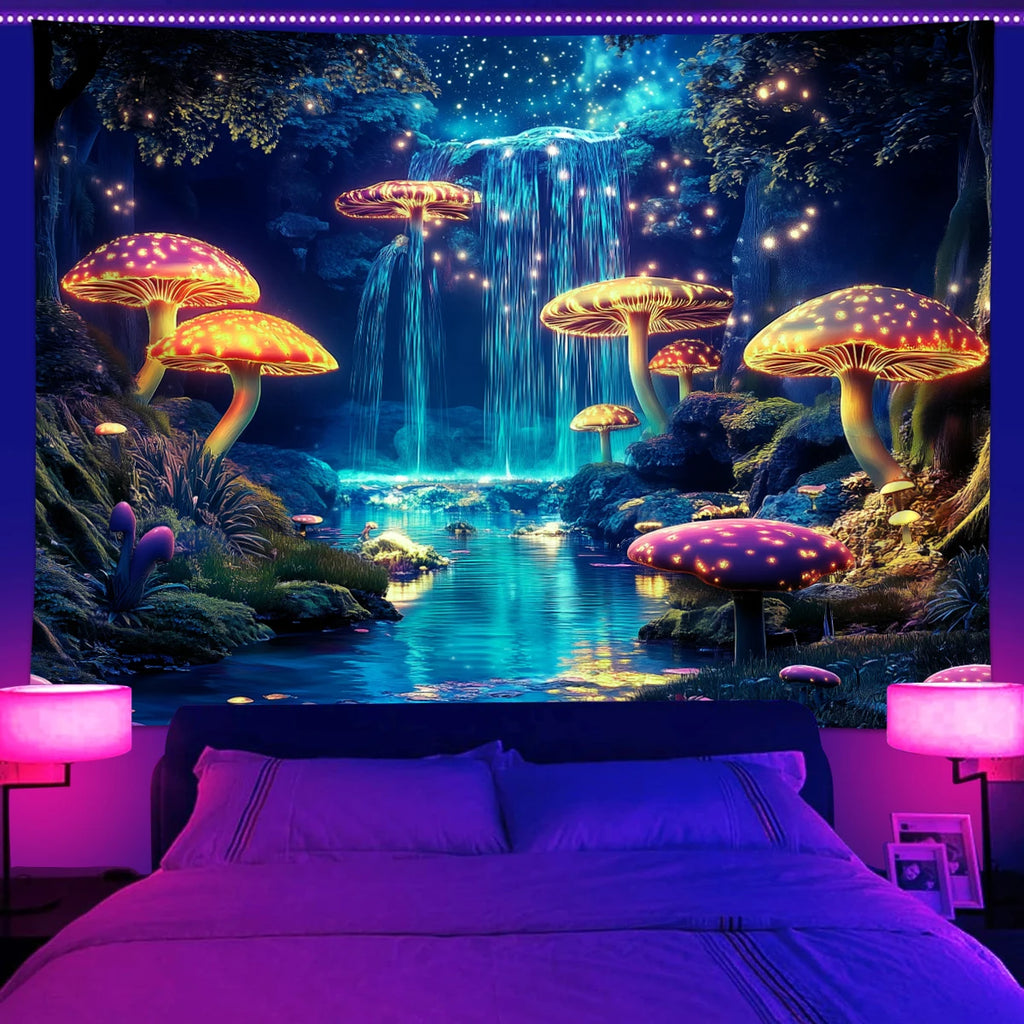 Glow in the Dark Mushroom Tapestry