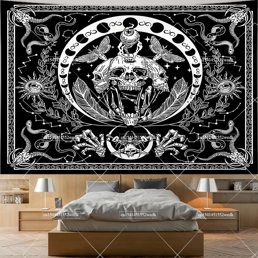 The Lovers Skull Tapestry - Black and White Tarot
