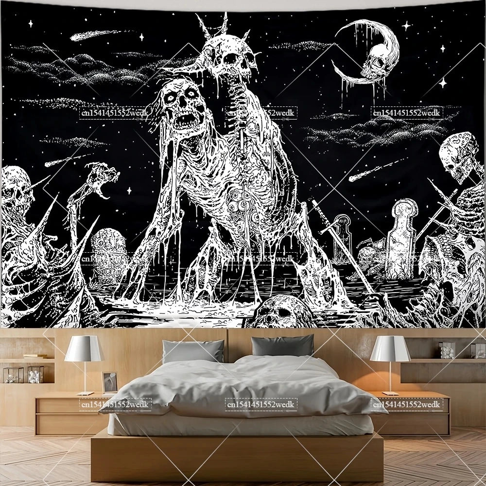 The Lovers Skull Tapestry - Black and White Tarot