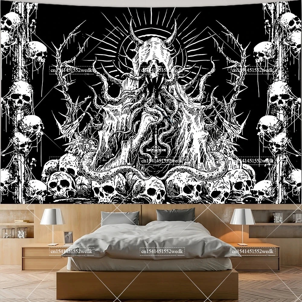 The Lovers Skull Tapestry - Black and White Tarot